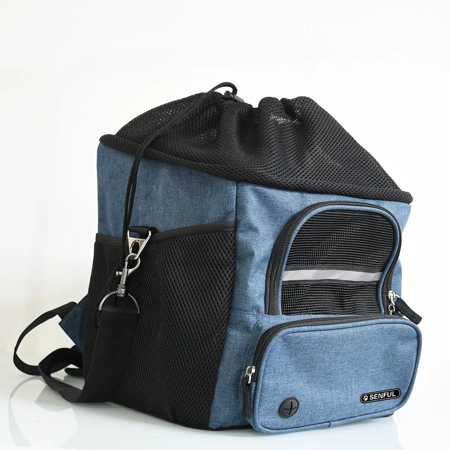 SENFUL Pet Soft Backpack Carrier, Dog Front Carrier with Breathable Head Out Design, Navy Blue, 16.5"