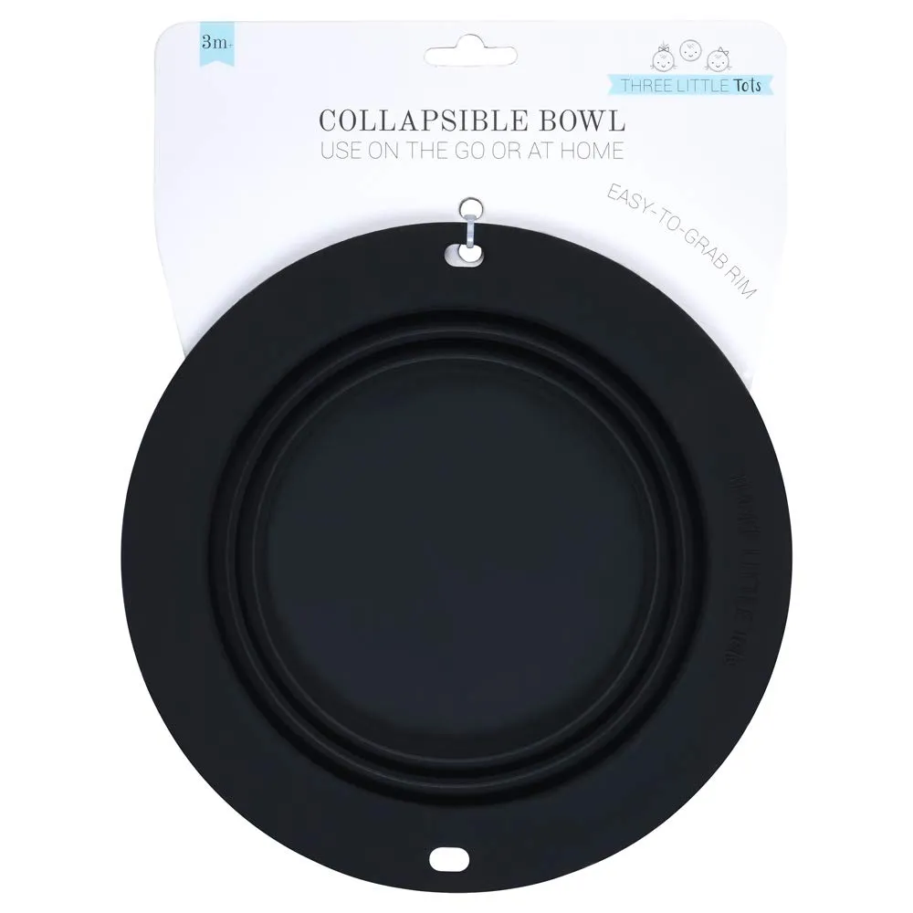 Silicone Collapsible Dog Travel Bowl or Kids Toddler Bowl For Eating on-the-go or at home - Dishwasher and Microwave Safe & Non Toxic (Black)