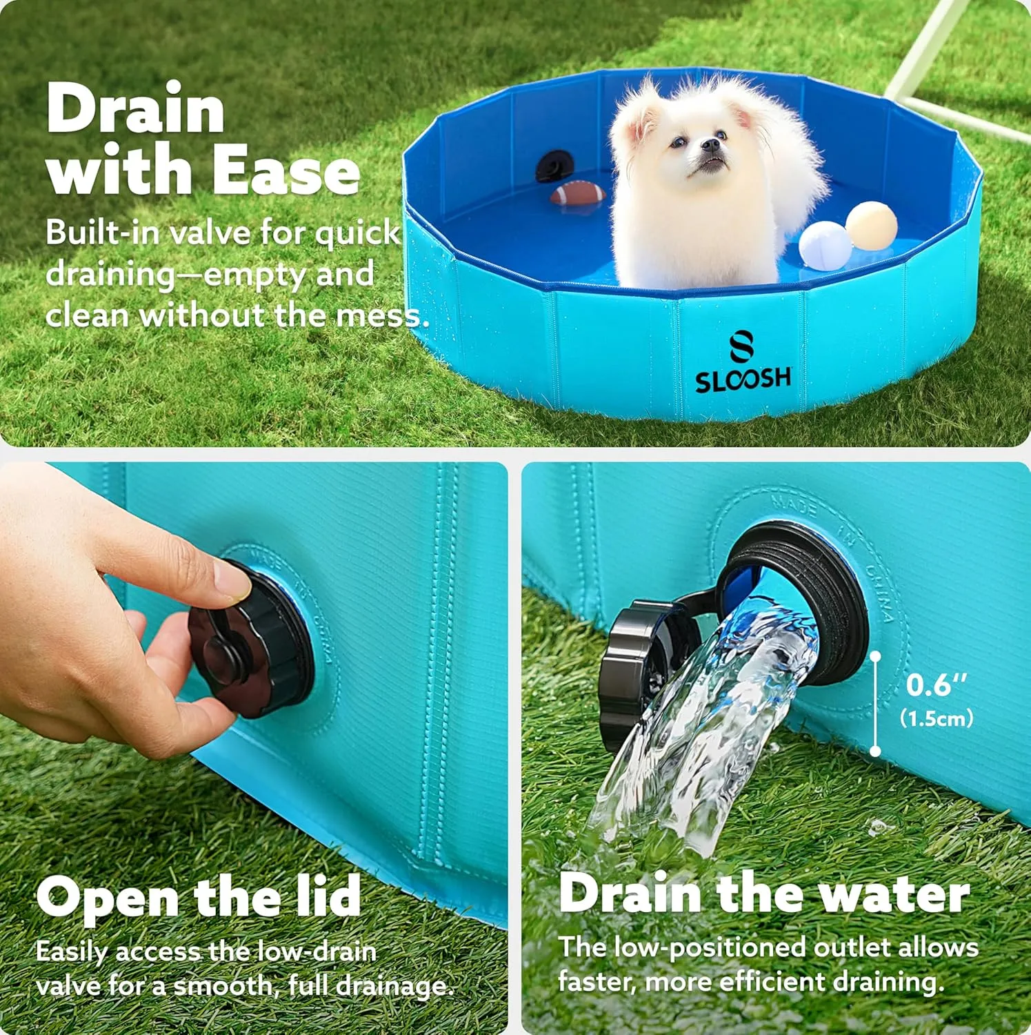 Sloosh Foldable Dog Kiddie Pool - Portable Hard Plastic Doggie Swimming Pool, Anti-Slip Collapsible Pets Bath Tub Suitable for Kids Indoor Outdoor Backyard Use (32" x 8", Blue)