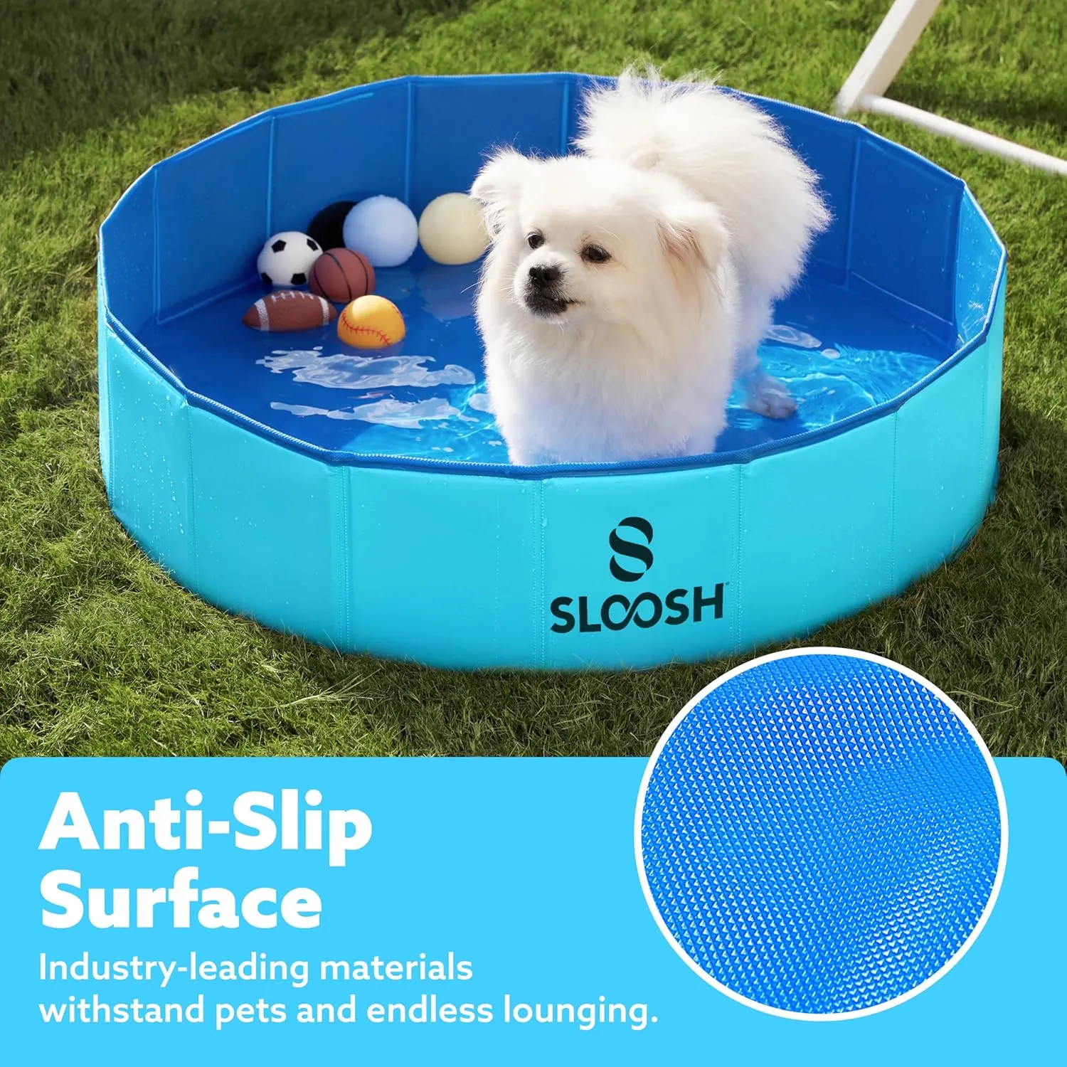 Sloosh Foldable Dog Kiddie Pool - Portable Hard Plastic Doggie Swimming Pool, Anti-Slip Collapsible Pets Bath Tub Suitable for Kids Indoor Outdoor Backyard Use (32" x 8", Blue)