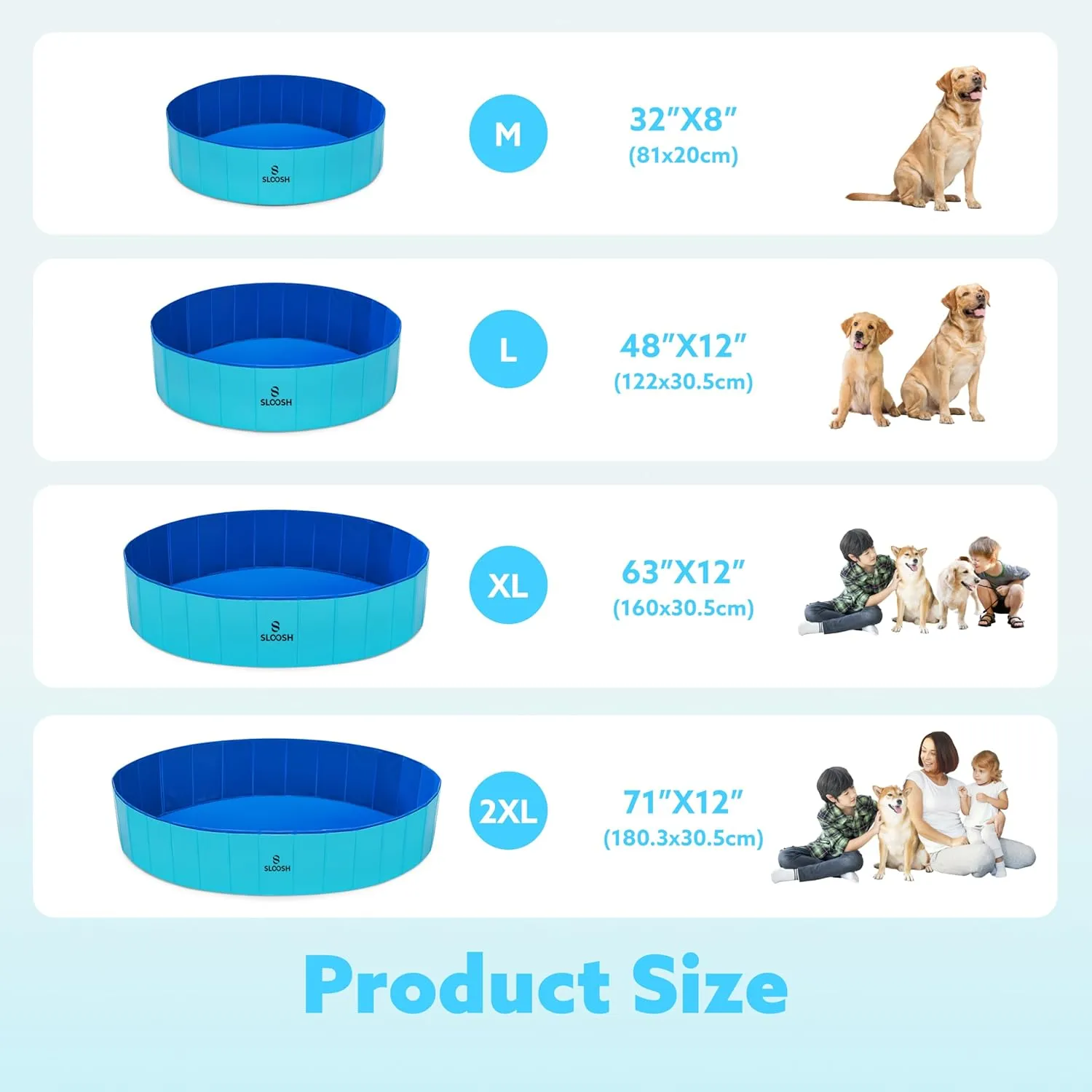 Sloosh Foldable Dog Kiddie Pool - Portable Hard Plastic Doggie Swimming Pool, Anti-Slip Collapsible Pets Bath Tub Suitable for Kids Indoor Outdoor Backyard Use (32" x 8", Blue)
