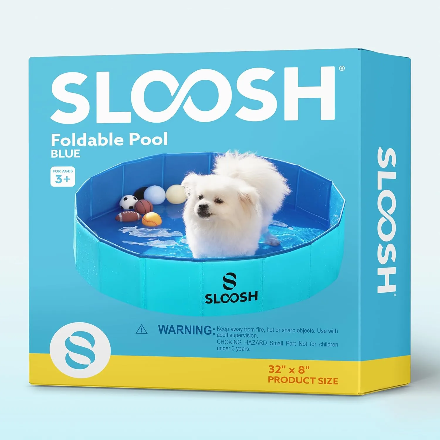 Sloosh Foldable Dog Kiddie Pool - Portable Hard Plastic Doggie Swimming Pool, Anti-Slip Collapsible Pets Bath Tub Suitable for Kids Indoor Outdoor Backyard Use (32" x 8", Blue)
