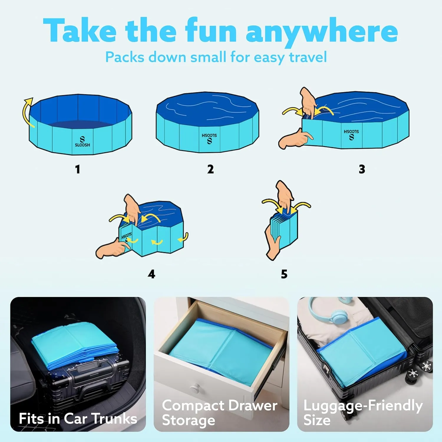 Sloosh Foldable Dog Kiddie Pool - Portable Hard Plastic Doggie Swimming Pool, Anti-Slip Collapsible Pets Bath Tub Suitable for Kids Indoor Outdoor Backyard Use (32" x 8", Blue)