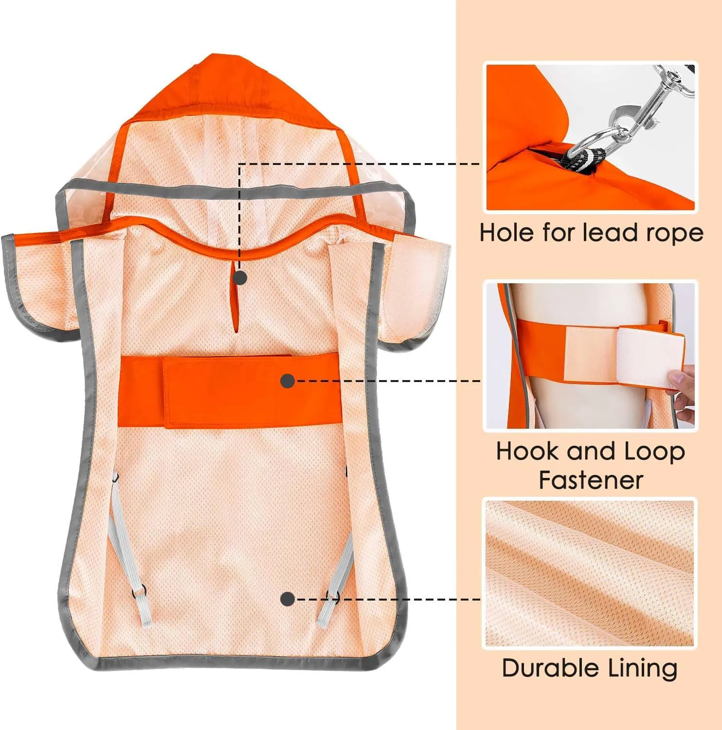 SlowTon Dog Raincoat, Adjustable Dog Rain Jacket Clear Hooded Double Layer, Waterproof Poncho with Reflective Strip Straps and Storage Pocket for Small Medium Large Dogs Puppies(OR XL)