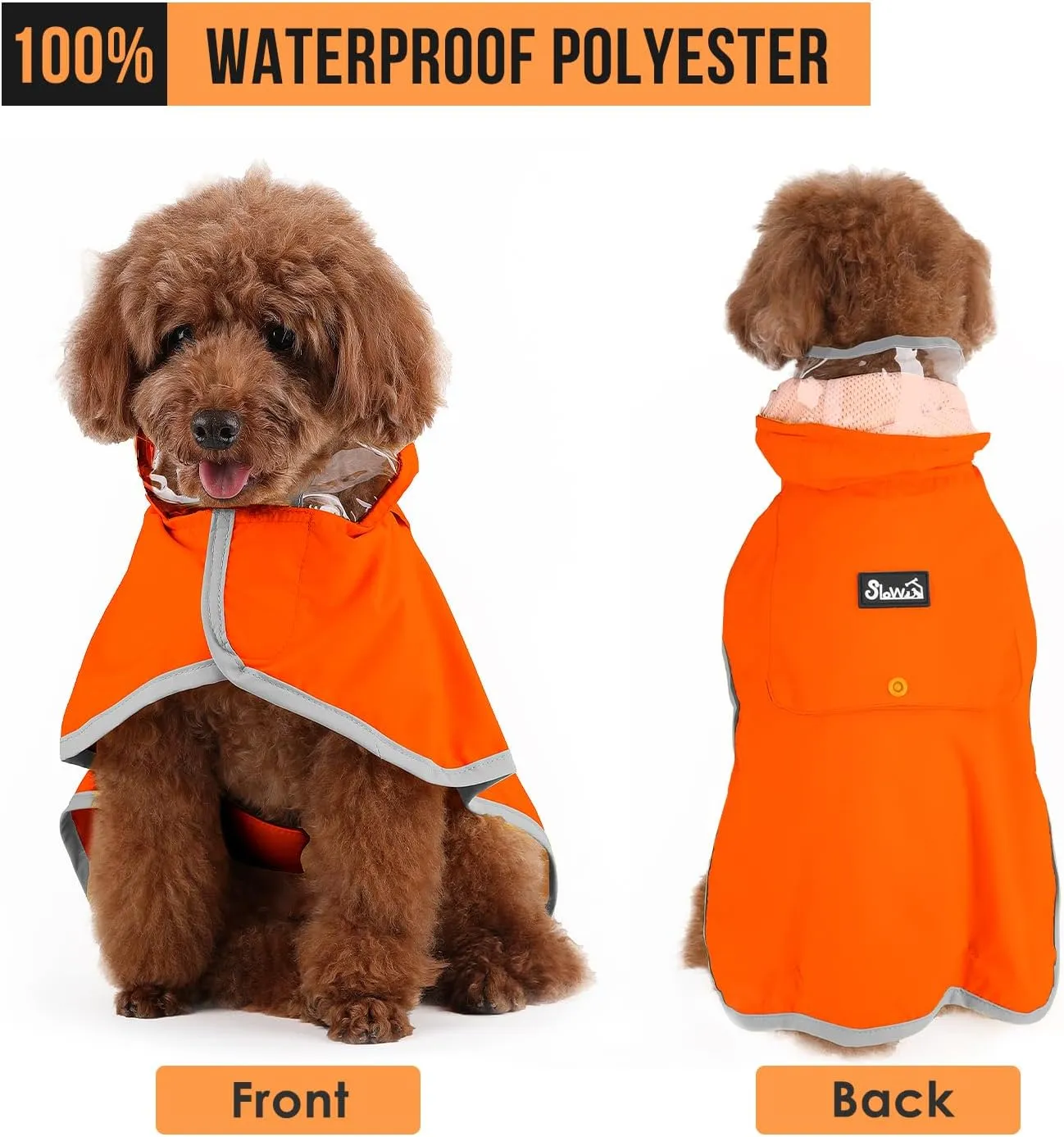 SlowTon Dog Raincoat, Adjustable Dog Rain Jacket Clear Hooded Double Layer, Waterproof Poncho with Reflective Strip Straps and Storage Pocket for Small Medium Large Dogs Puppies(OR XL)