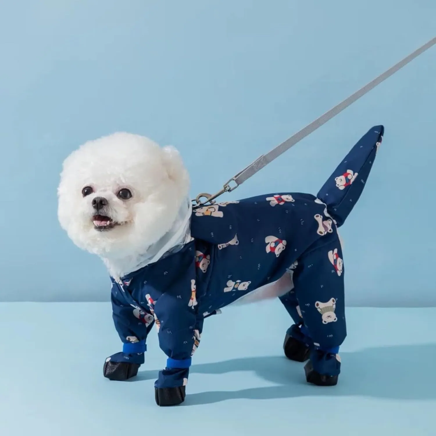 Small Dog Raincoat, Tail Protect Feet Cover Waterproof Dog Rain Jacket Dog Rain Coat for Puppy Small Dogs (Navy Bear,L)