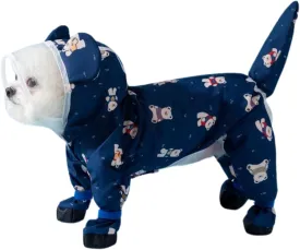 Small Dog Raincoat, Tail Protect Feet Cover Waterproof Dog Rain Jacket Dog Rain Coat for Puppy Small Dogs (Navy Bear,L)