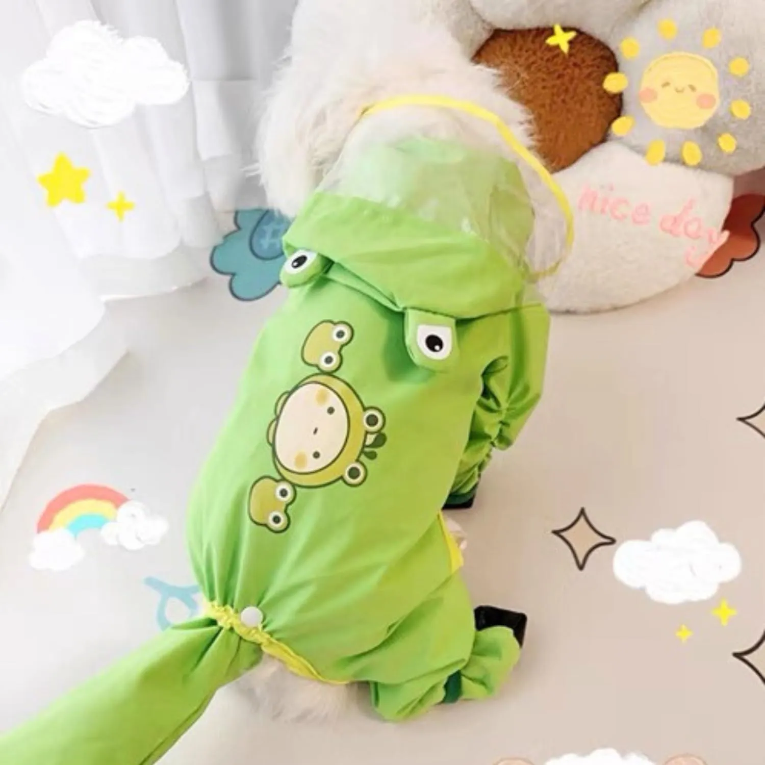 Small Dog Raincoat, Tail Protect Feet Cover Waterproof Dog Rain Jacket for Puppy (Frog, L)