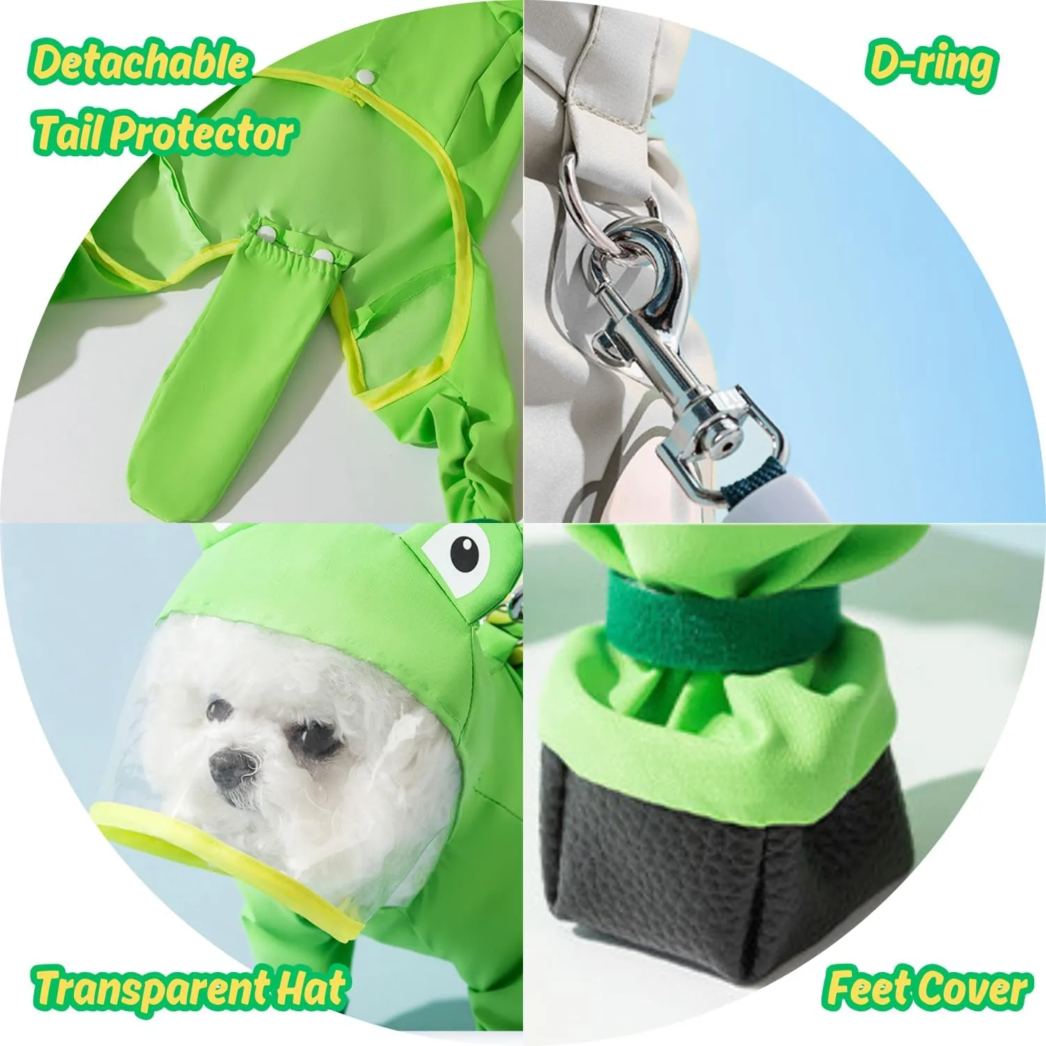 Small Dog Raincoat, Tail Protect Feet Cover Waterproof Dog Rain Jacket for Puppy (Frog, L)