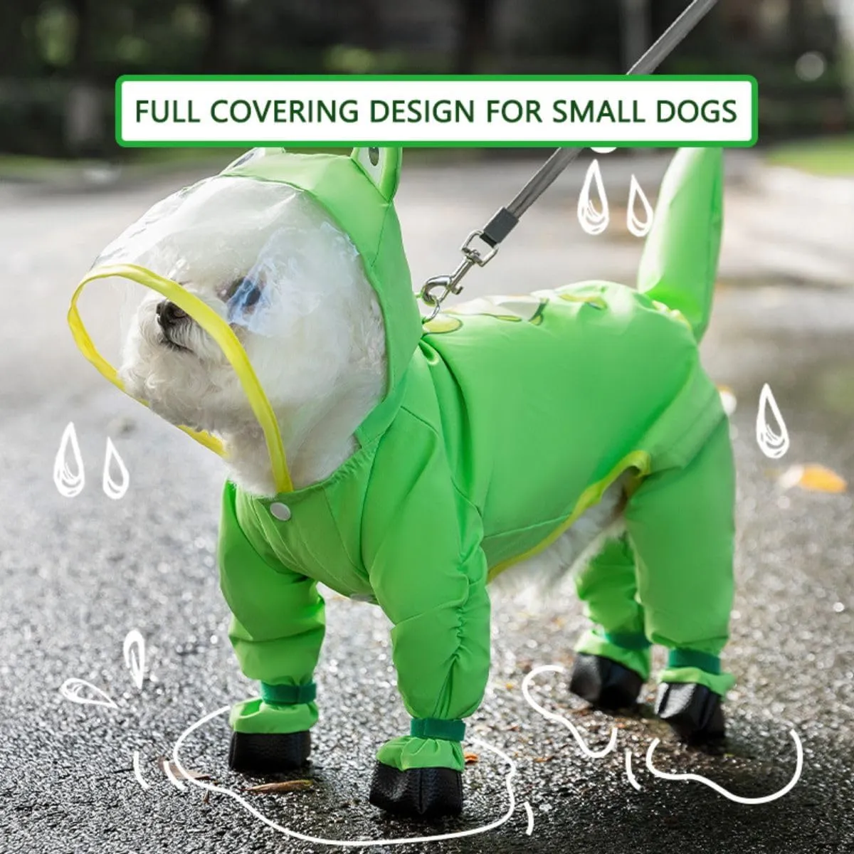 Small Dog Raincoat, Tail Protect Feet Cover Waterproof Dog Rain Jacket for Puppy (Frog, L)
