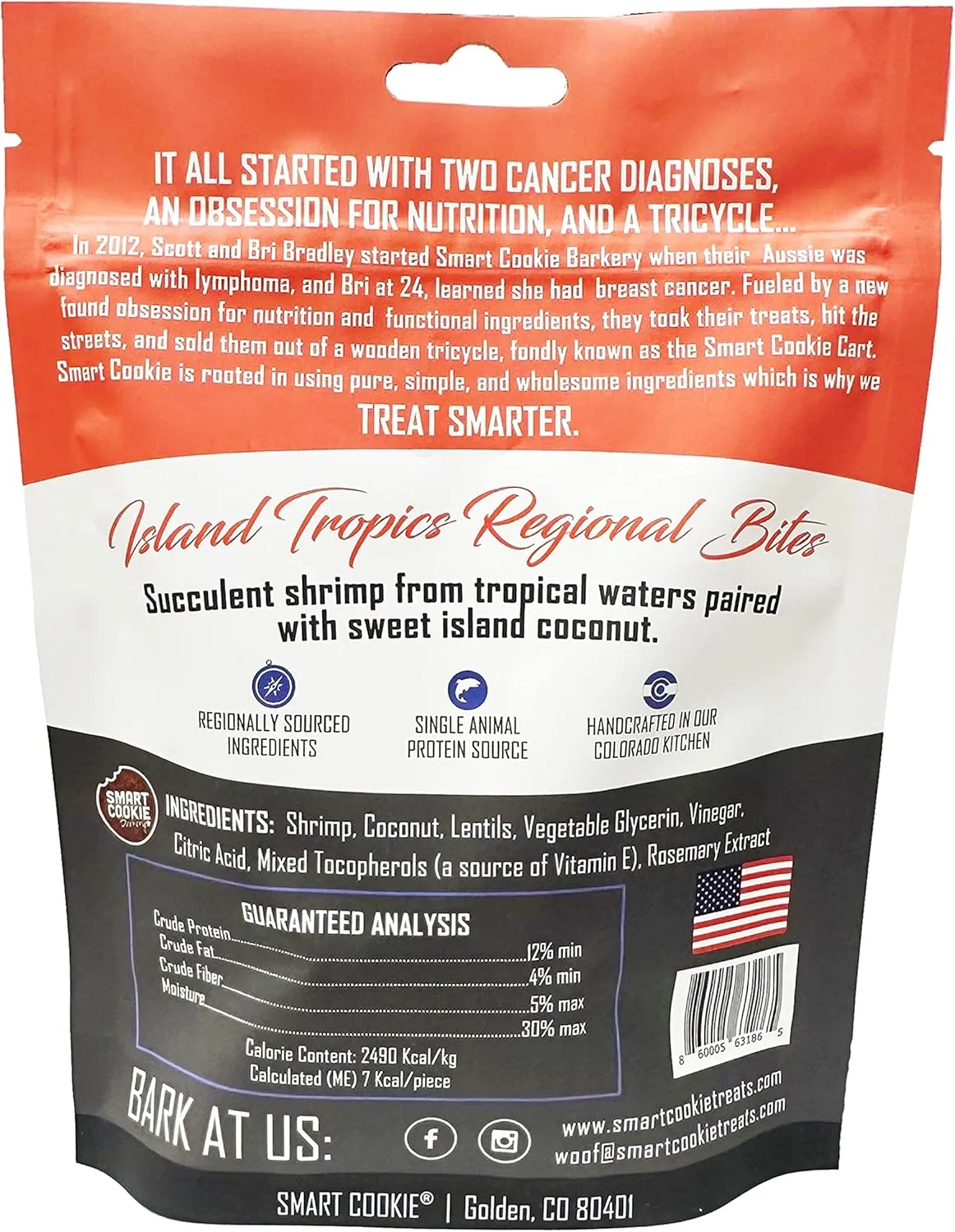 Smart Cookie All Natural Dog Treats - Shrimp & Coconut - Training Treats for Dogs with Allergies, Sensitive Stomachs - Soft Dog Treats, Chewy, Grain Free, Human-Grade, Made in USA - 5oz, Pack of 3