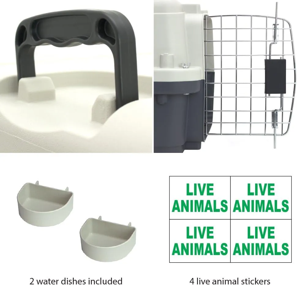SportPet Designs Plastic Kennels Rolling Plastic Wire Door Travel Dog Crate - Small - No Wheel, Tan