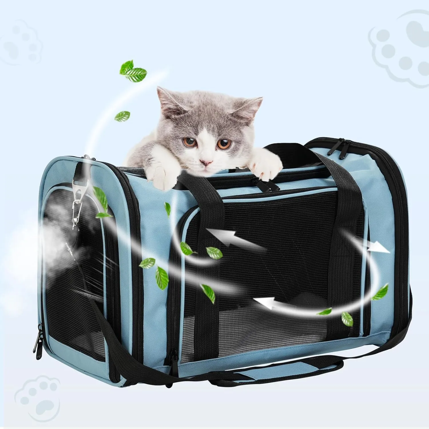 Travel in Style: Portable Pet Carrier for Small Pets up to 15 Lbs- Airline Approved, Collapsible & Comfortable cat/Puppy Soft Sided Bag (Blue)