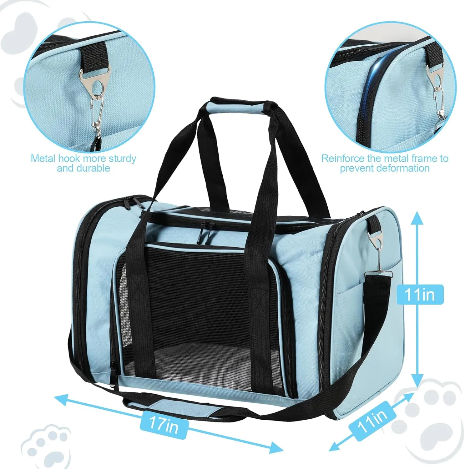 Travel in Style: Portable Pet Carrier for Small Pets up to 15 Lbs- Airline Approved, Collapsible & Comfortable cat/Puppy Soft Sided Bag (Blue)