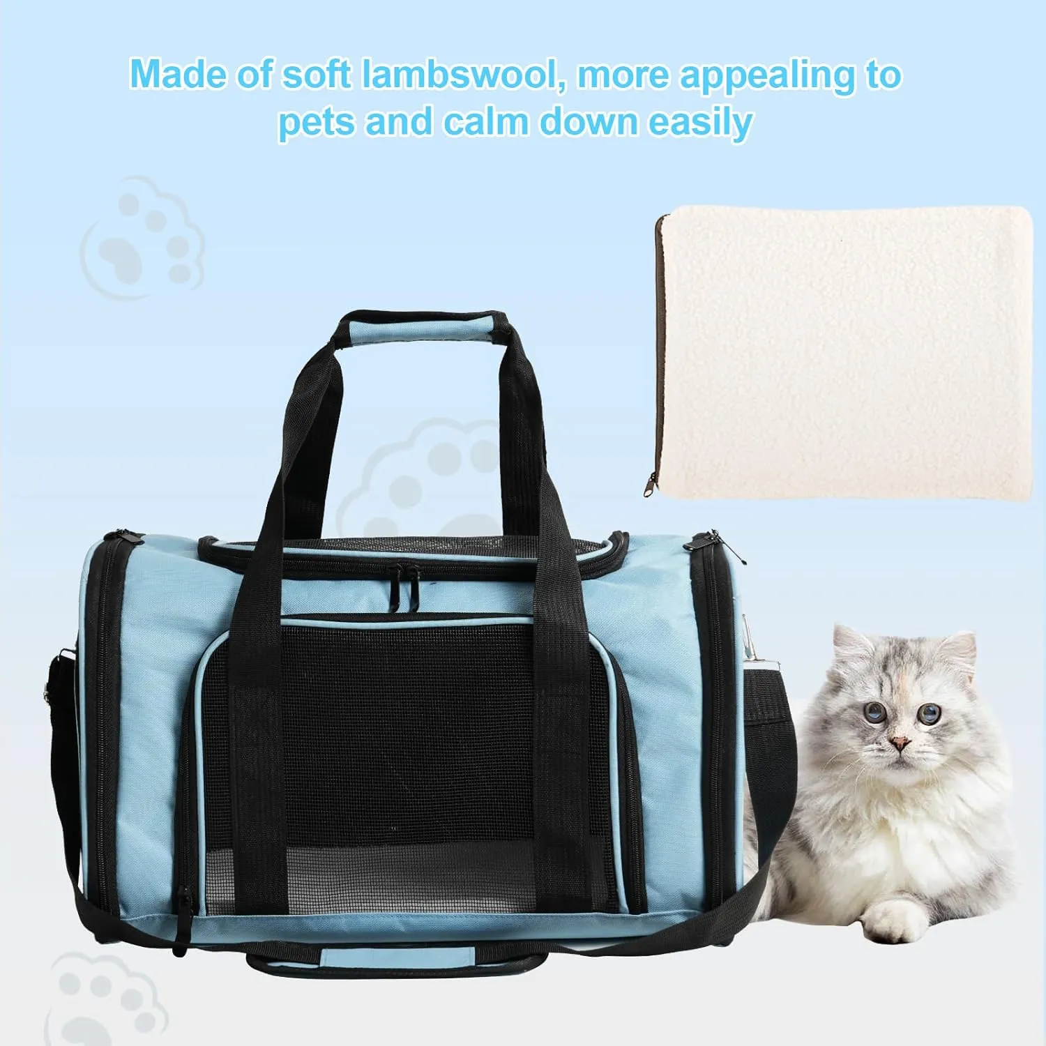 Travel in Style: Portable Pet Carrier for Small Pets up to 15 Lbs- Airline Approved, Collapsible & Comfortable cat/Puppy Soft Sided Bag (Blue)