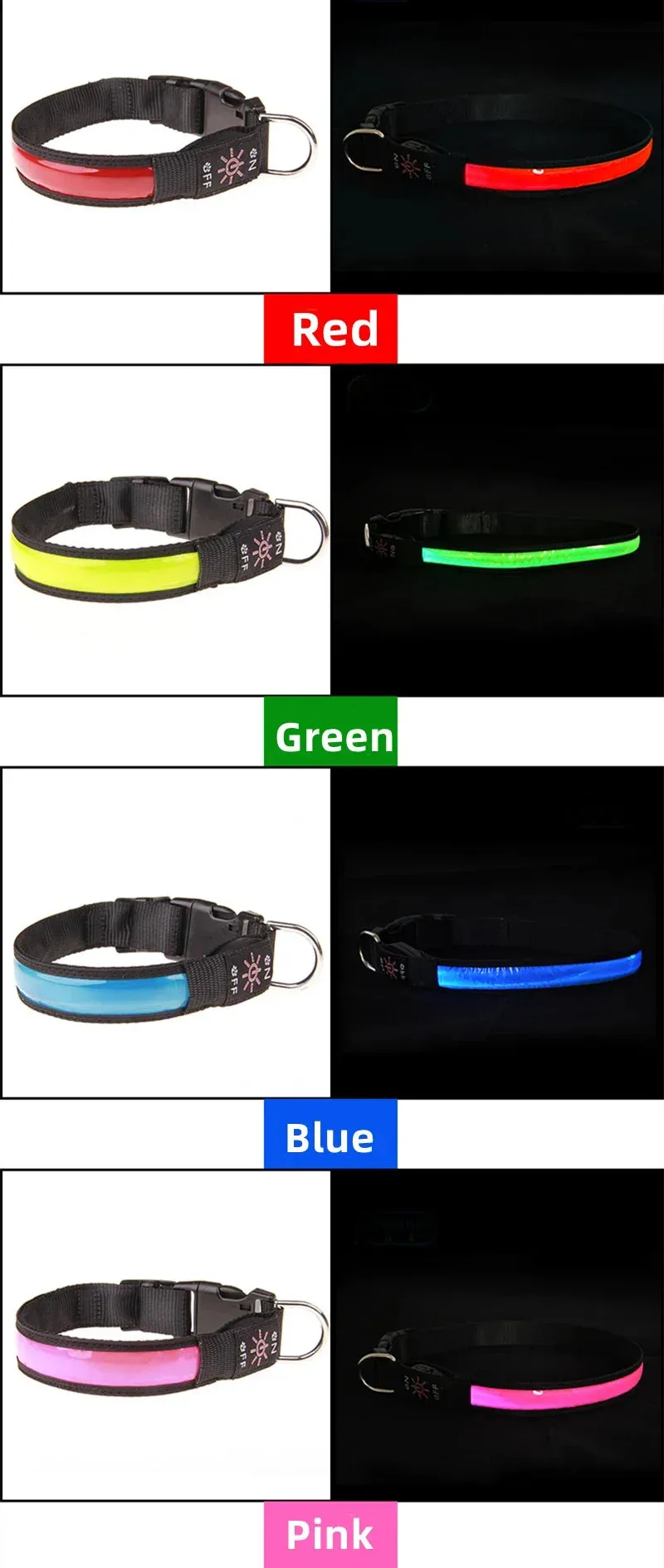 USB Rechargeable LED Dog Collar - Adjustable, Flashing Light Safety Collar for All Dog Sizes