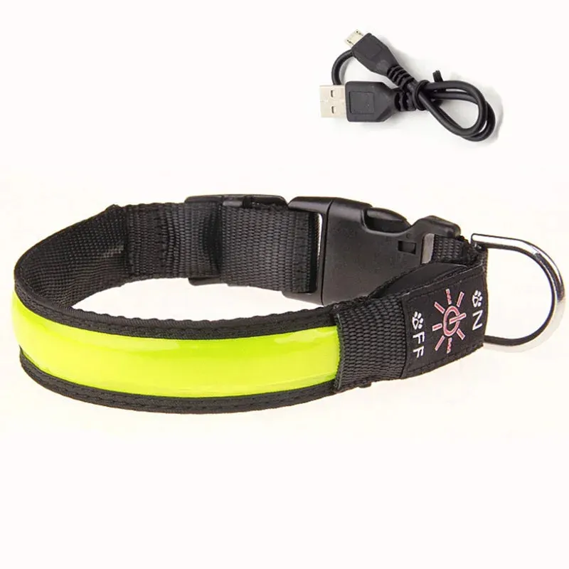 USB Rechargeable LED Dog Collar - Adjustable, Flashing Light Safety Collar for All Dog Sizes
