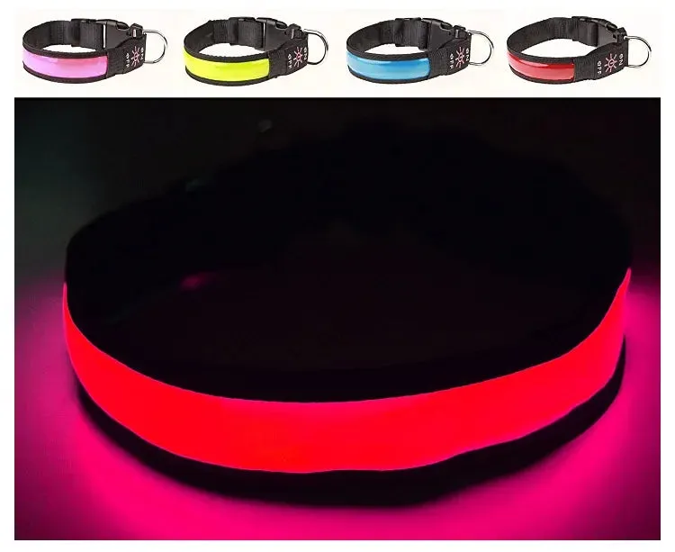 USB Rechargeable LED Dog Collar - Adjustable, Flashing Light Safety Collar for All Dog Sizes