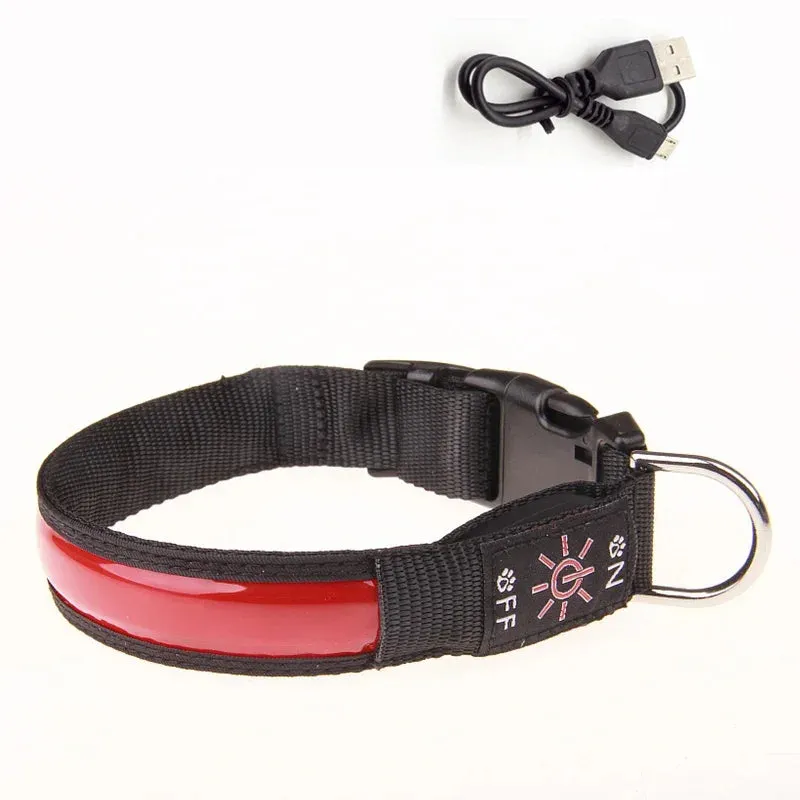 USB Rechargeable LED Dog Collar - Adjustable, Flashing Light Safety Collar for All Dog Sizes