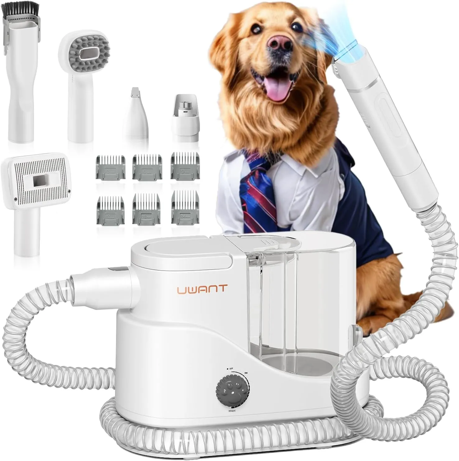 uwant Pet Hair Vacuum & Grooming Kit - 13000 Pa Strong Suction, Large Capacity, Whisper-Quiet Operation with 6 Grooming Tools, Ideal for Shedding