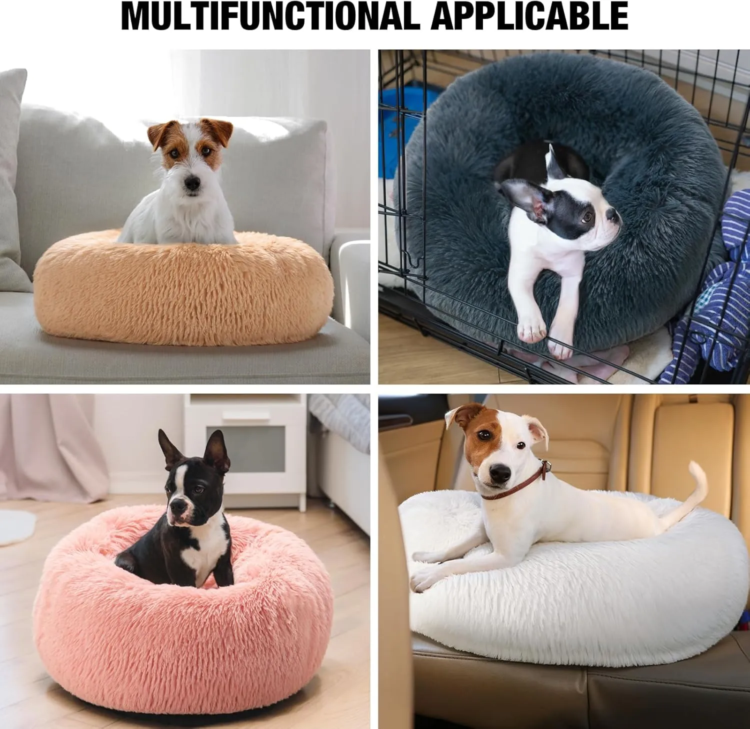 Veehoo Calming Donut Dog Bed for Extra Large Dogs - Round, Anti-Anxiety Fluffy Faux Fur Plush Cuddler, Warming Cozy Soft Cushion, 36", Dark Grey