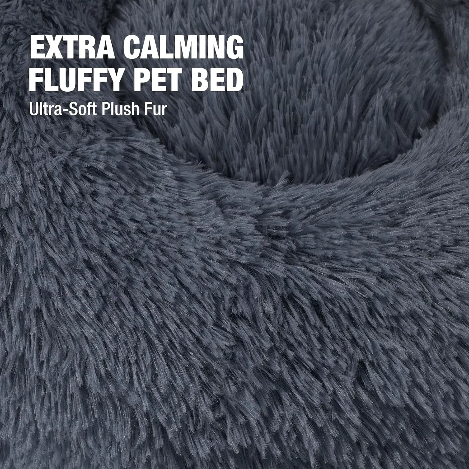 Veehoo Calming Donut Dog Bed for Extra Large Dogs - Round, Anti-Anxiety Fluffy Faux Fur Plush Cuddler, Warming Cozy Soft Cushion, 36", Dark Grey