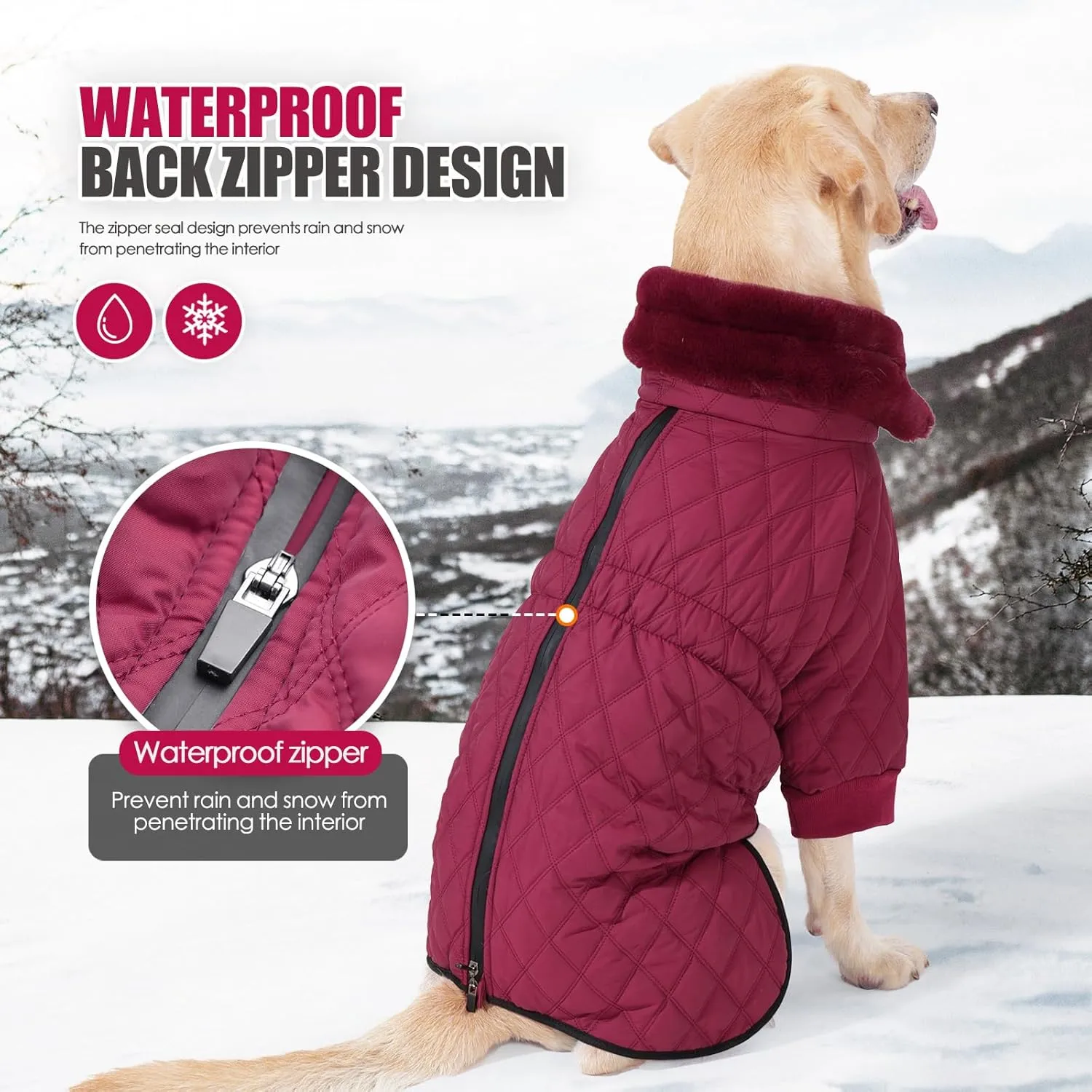 Warm Dog Coat with Double Zipper, Winter Dog Clothes for Small Medium Large Dogs, Turtleneck Dog Puffer Jacket, Two Legs Dog Cold Weather Coats, Wind & Waterproof Dog Winter Jacket