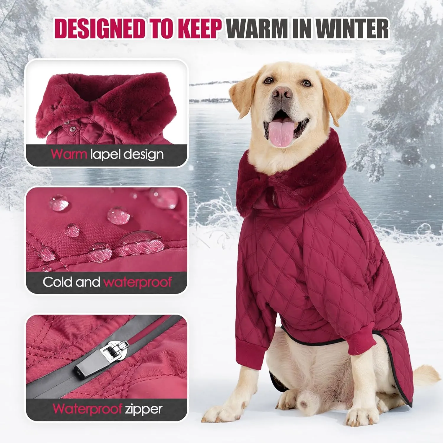 Warm Dog Coat with Double Zipper, Winter Dog Clothes for Small Medium Large Dogs, Turtleneck Dog Puffer Jacket, Two Legs Dog Cold Weather Coats, Wind & Waterproof Dog Winter Jacket