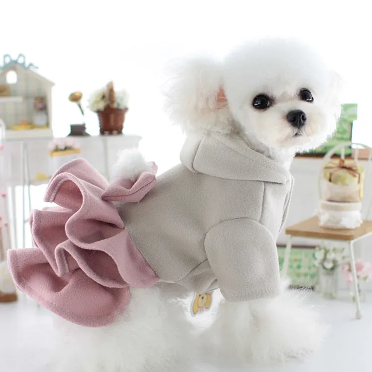 Warm Fleece Bow Layered Dog Dress Jacket