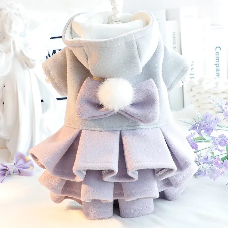 Warm Fleece Bow Layered Dog Dress Jacket