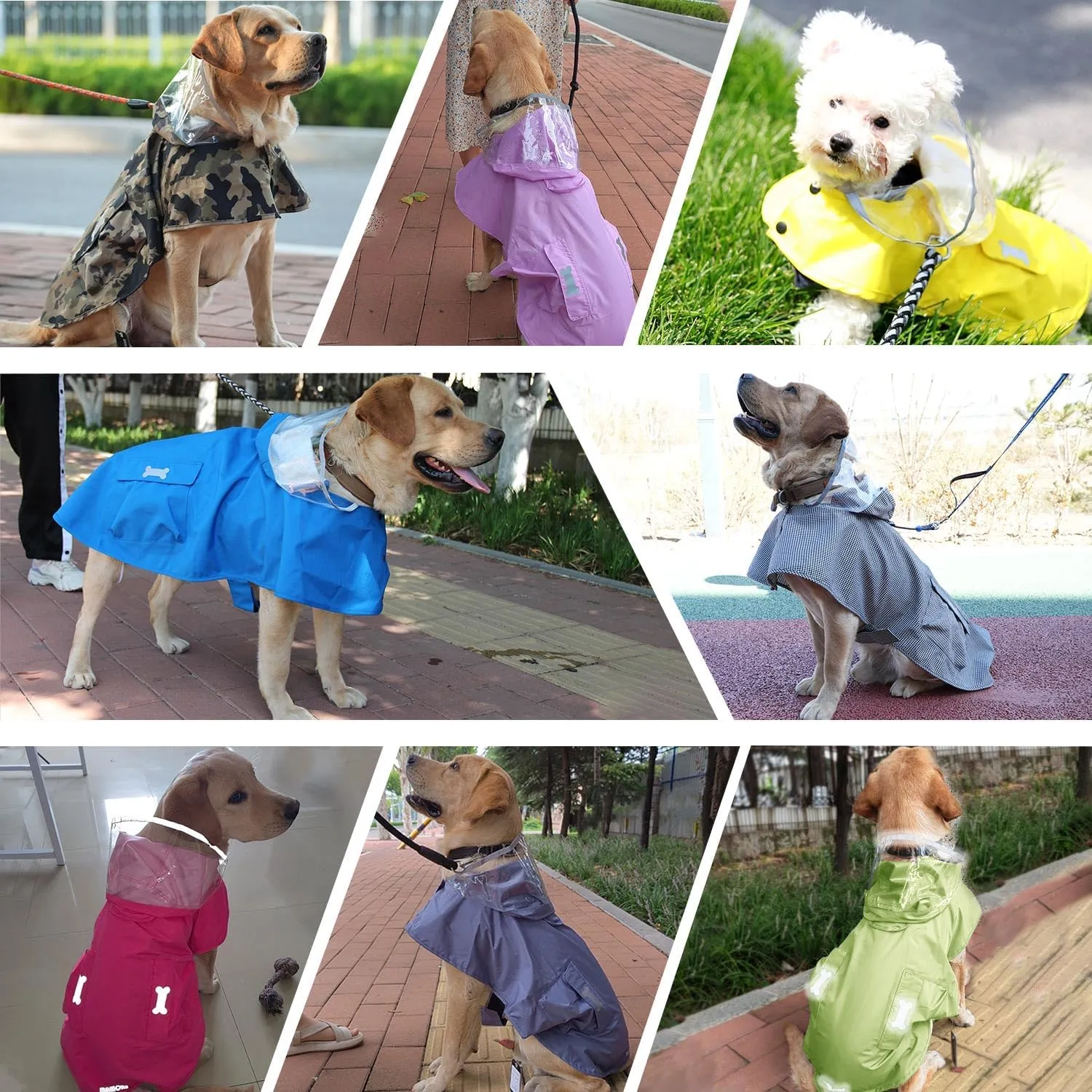 Waterproof Dog Raincoat, Adjustable Reflective Lightweight Pet Rain Clothes with Poncho Hood(Small, Blue&Grey)