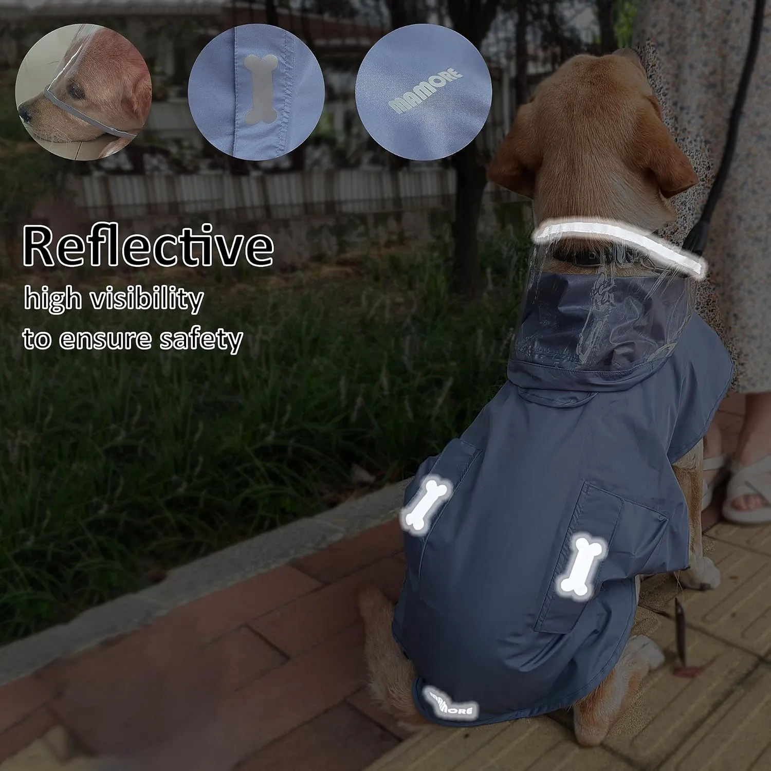 Waterproof Dog Raincoat, Adjustable Reflective Lightweight Pet Rain Clothes with Poncho Hood(Small, Blue&Grey)