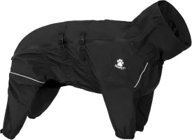 Waterproof Pet Raincoat, 4 Legs Design with Leash Hole and Reflective Strips, Lightweight Poncho for Small to Medium Dogs, Puppy Rain Jacket (Black, 2XL)