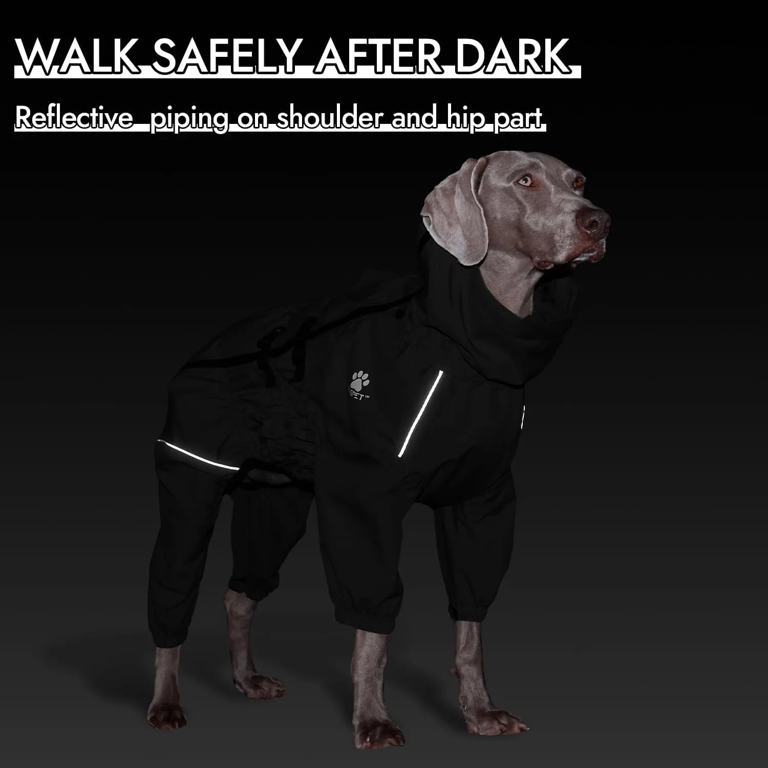 Waterproof Pet Raincoat, 4 Legs Design with Leash Hole and Reflective Strips, Lightweight Poncho for Small to Medium Dogs, Puppy Rain Jacket (Black, 2XL)