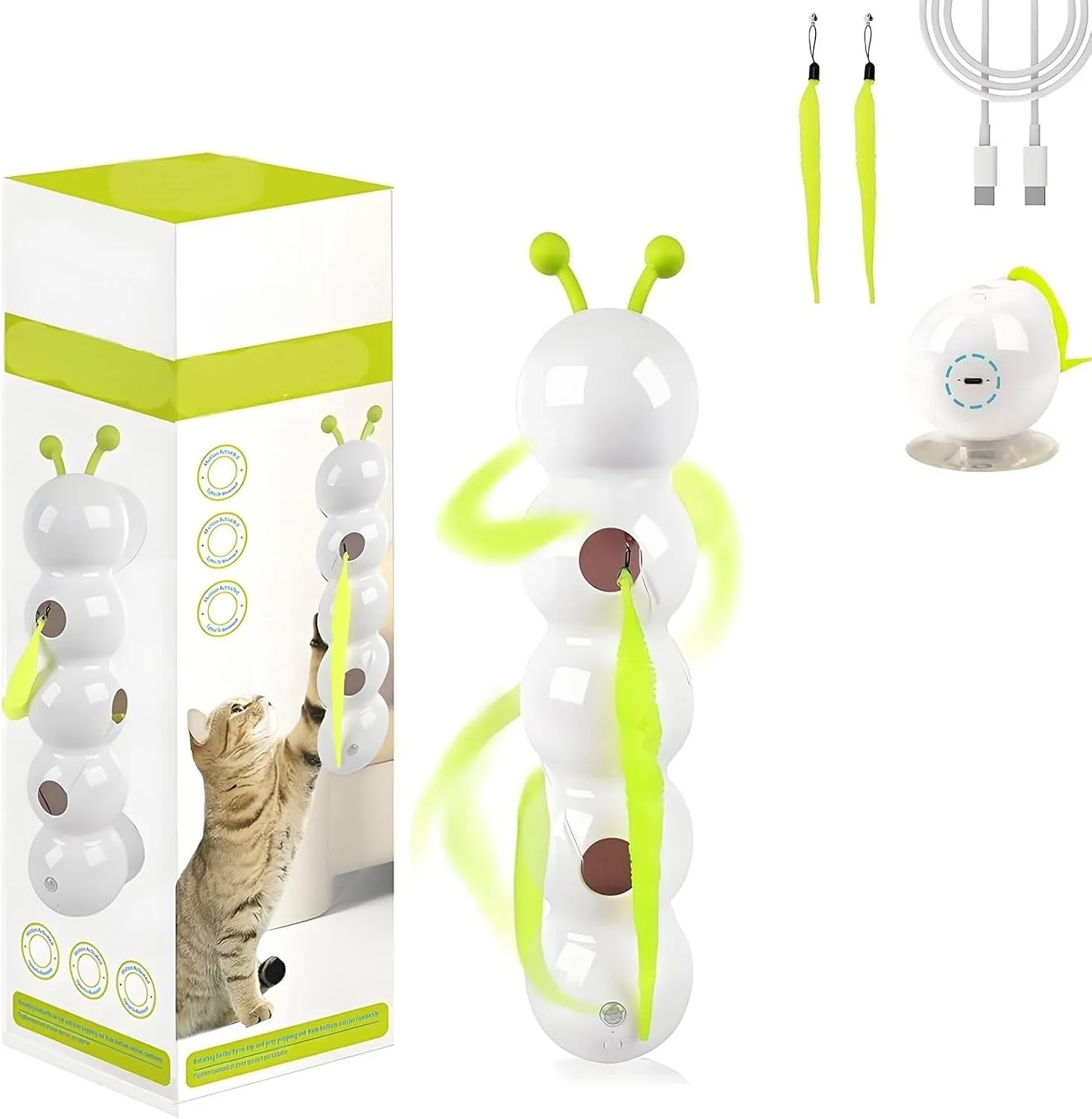 Whirlie Cat Toy, Motion Cat Toy with Worm Design, 2026 New Worm-Shaped Interactive Teaser with Suction Cup, Wall & Window Mounted CatToy for Indoor Cats