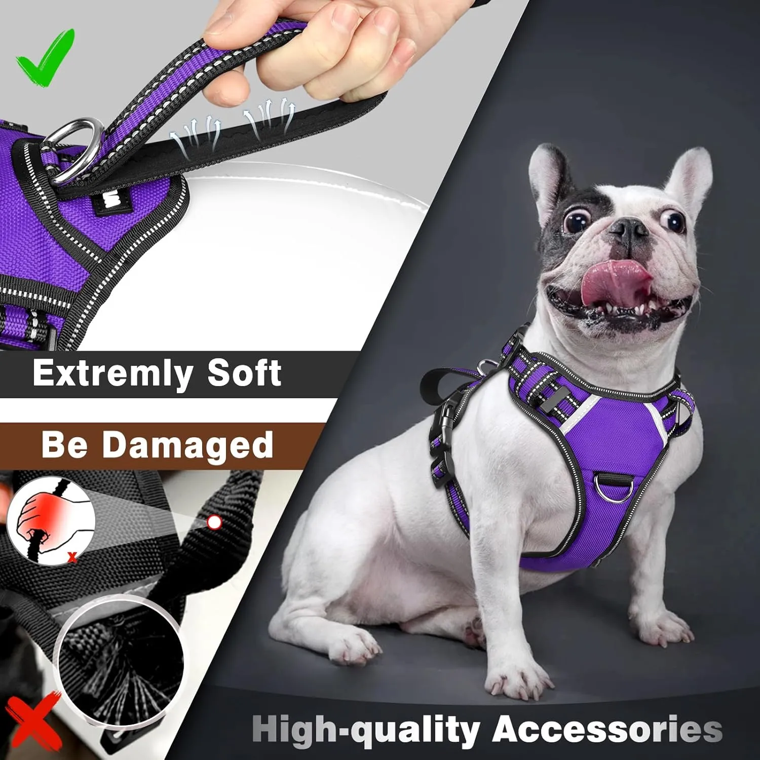 WINSEE Service Dog Vest No Pull Dog Harness with 7 Dog Patches, Reflective Pet Harness with Durable Soft Padded Handle for Puppies, Small, Medium, Large, and Extra-Large Dogs