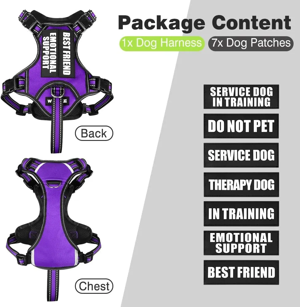 WINSEE Service Dog Vest No Pull Dog Harness with 7 Dog Patches, Reflective Pet Harness with Durable Soft Padded Handle for Puppies, Small, Medium, Large, and Extra-Large Dogs