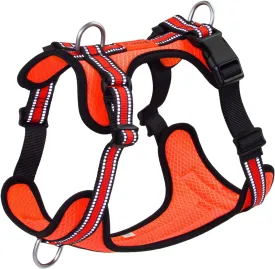 Wisedog Ajustable Mesh Breathable Dog Harness - Reflective Webbing, Lightweight No Pull Harness with 3 Fast-Release Buckles for Dogs Walking, Running and Outdoor Adventures, Orange L