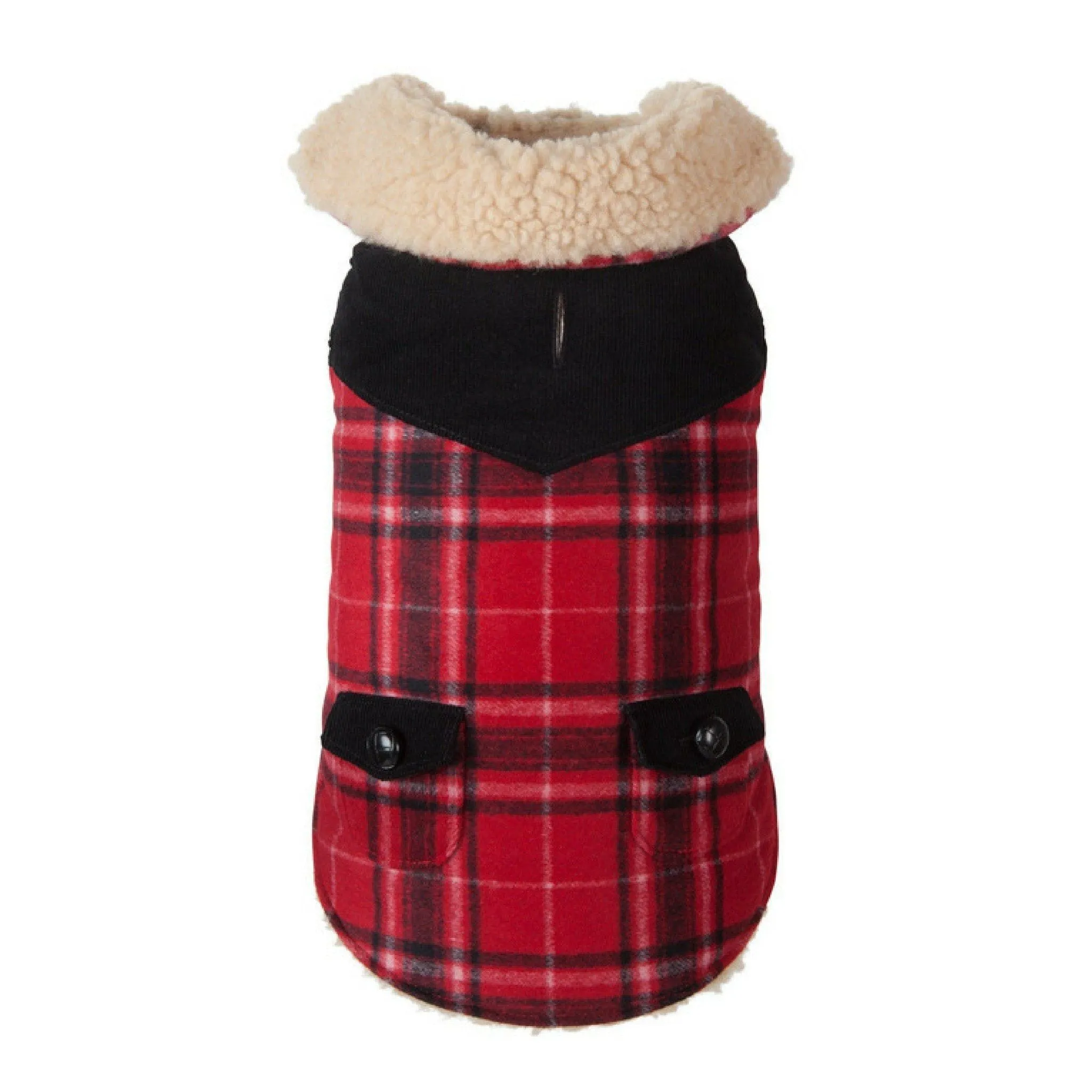 Wool & Shearling Plaid Dog Jacket